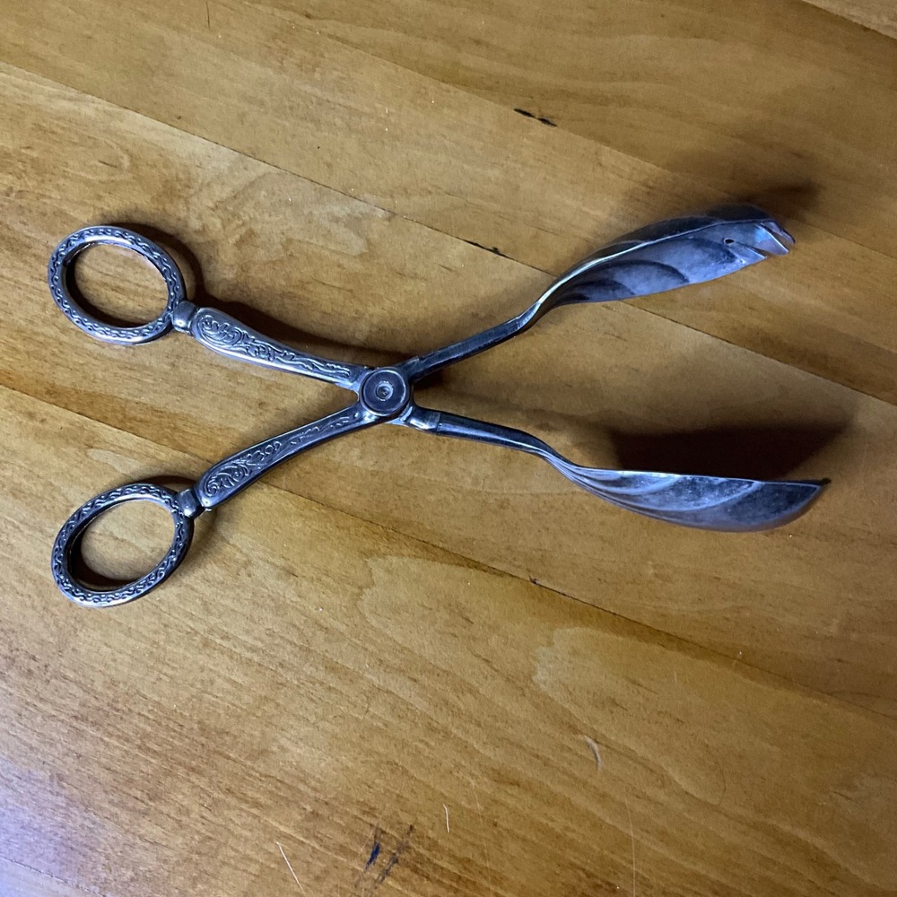 Vintage Ornate‎ Silver Serving Tongs with Spoon and Fork Serving Utensils